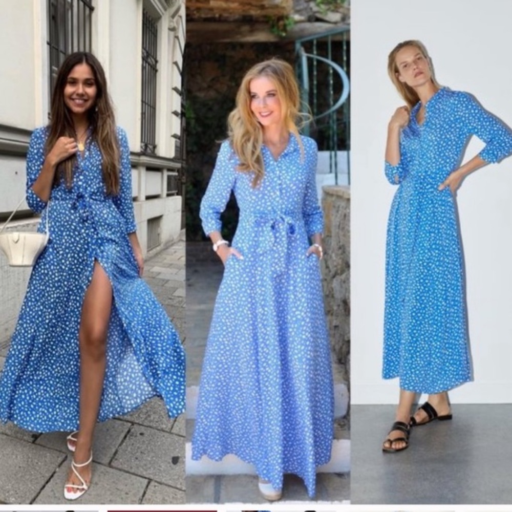 Zara Blue Polka Dot Maxi Dress